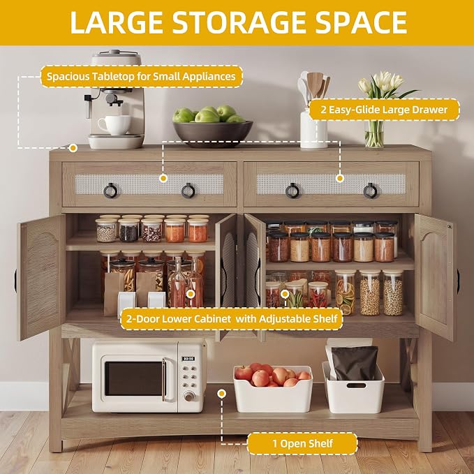 DWVO 47.2" Rattan Buffet Sideboard Cabinet - Image 3