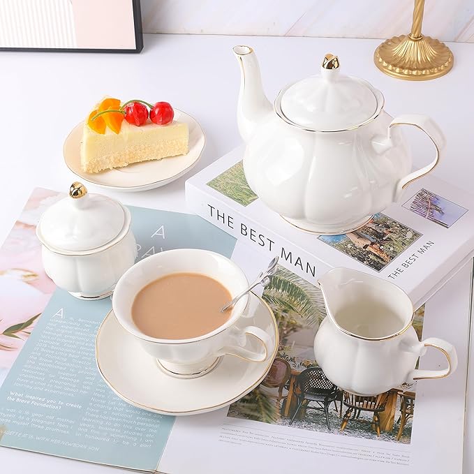 CHENP.HMC Tea Set 22-Piece Porcelain Ceramic Coffee Tea Gift Sets Cups Saucer - Image 5