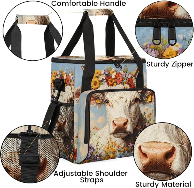 Highland Cow Floral Coffee Maker Carring Bag, Large Insulated Storage Organizer - Image 6