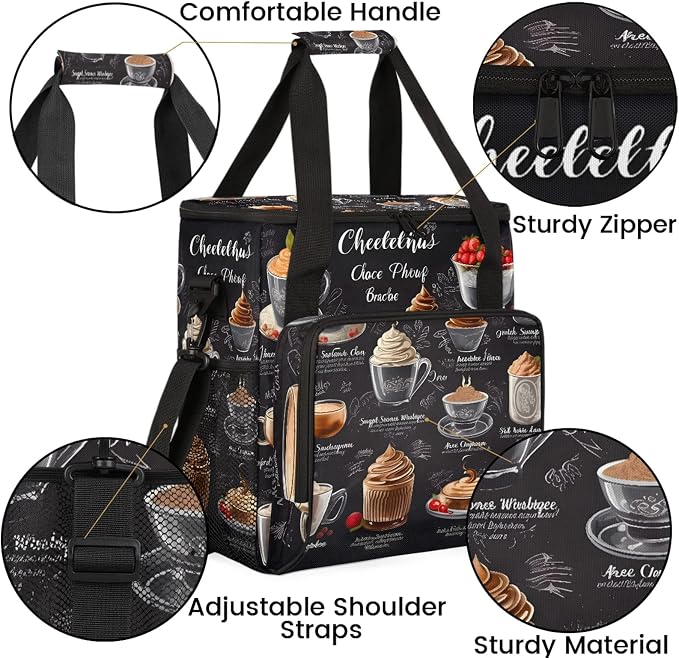 Coffee Cup Theme Coffee Maker Carring Bag, Large Insulated Storage Organizer - Image 6