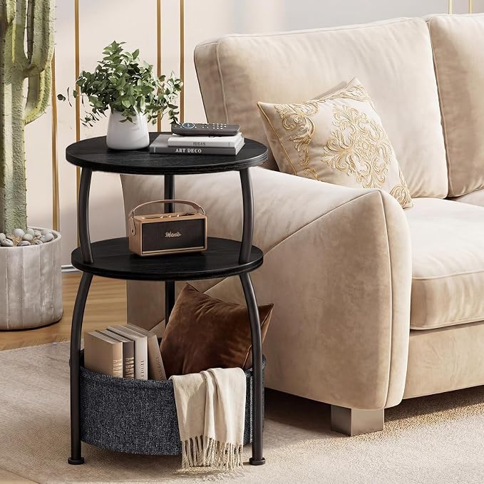 Round Side Table with Storage Basket, End Table Living Room, Bedside Table - Image 6