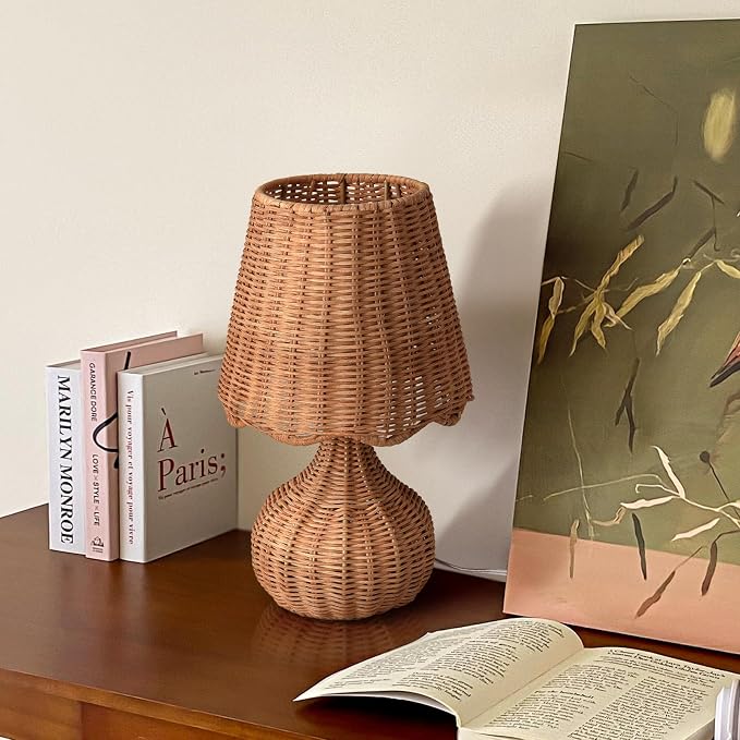 Ziqqeelam Rattan Table Lamp for Bedroom, Boho Small Table Lamps for Bedside - Image 5