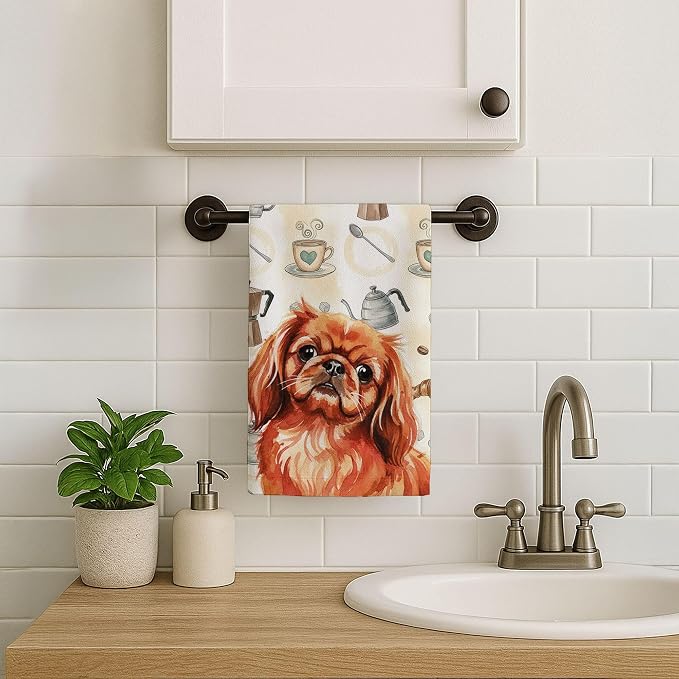 Caroline's Treasures Red Pekingese Coffee Bar Kitchen Towel Velour Plush Front - Image 7