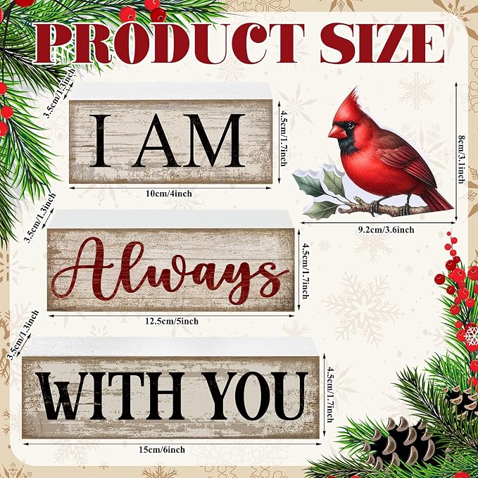 4 Pieces Cardinal Gift Decorations Wooden Red Cardinal Sign - Image 2