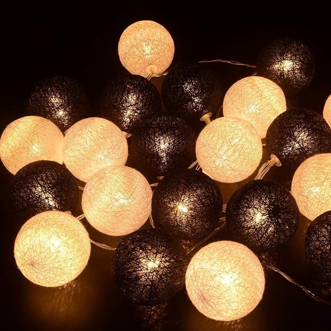 Gardeningwill 3M/10Ft 30 Black White Ball LED Battery Operated String Fairy - Image 3