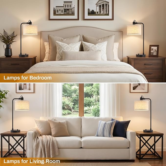 Black Table Lamp Set of 2 with USB A and C Ports, 180° Adjustable Stepless - Image 7