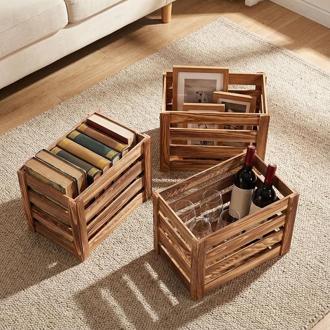 Ripeng 3 Pack Wooden Large Crates Storage Crate Decorative Wood Crates Wooden - Image 6