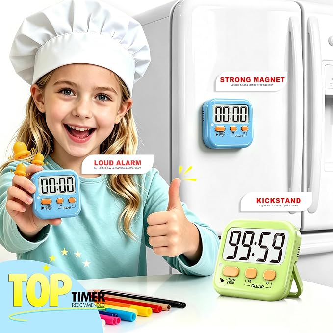 Antonki 2 Pack Digital Timer for Kids, Magnetic Countdown Kitchen Timers for - Image 3