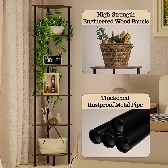 6-Tier Corner Shelf Stand, Tall Display Shelf, Plant Stand, Storage Standing - Image 5