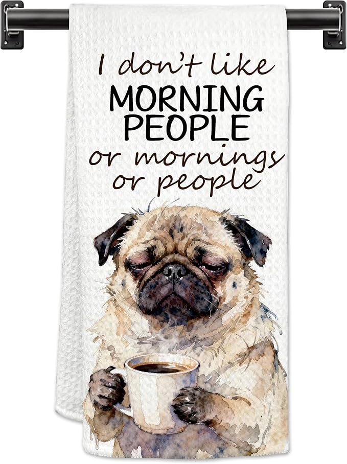 Funny Pug Dog Coffee Gifts Hand Towel, Cute Pug Dish Tea Towel by Unknown