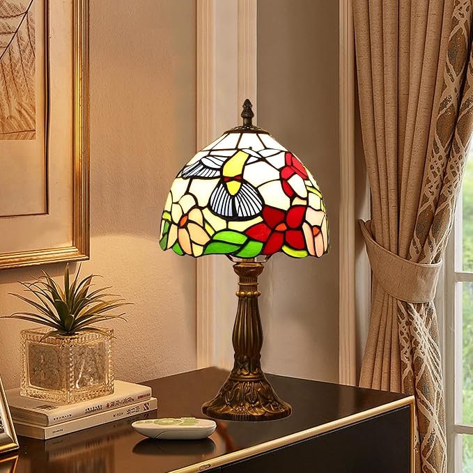 Tiffany Style Table Lamp, Hummingbird Style Stained Glass Lamp, 8 Inch Small - Image 8
