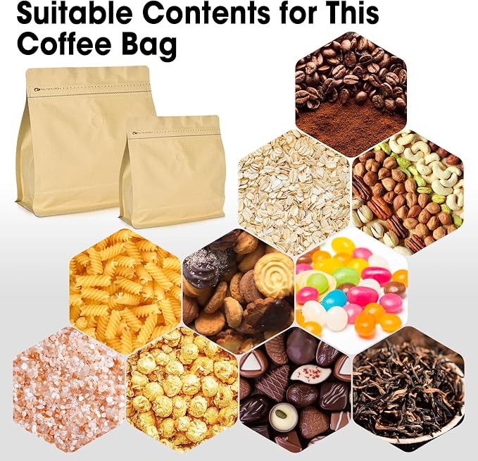 50 Count 16oz Coffee Bags with Valve, 1lb Vented Coffee Beans Packaging Bags - Image 7