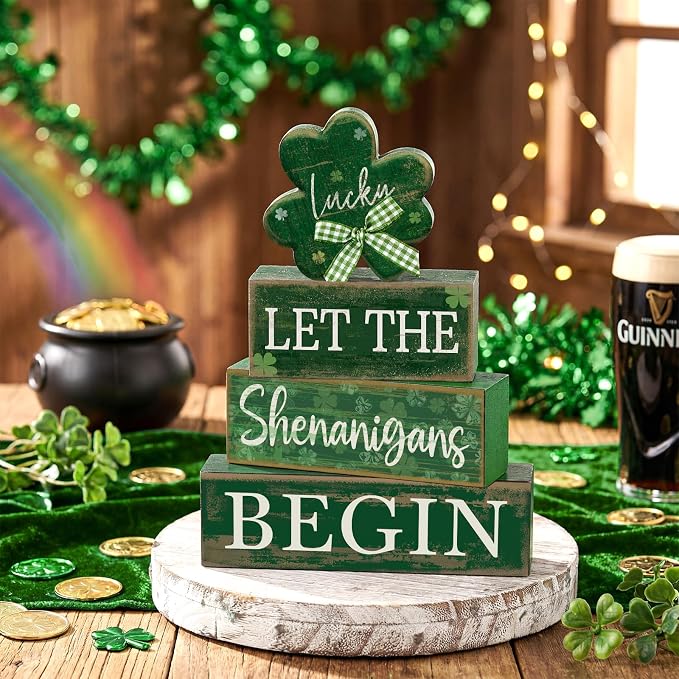 Lineshading 4 Pcs St Patricks Day Table Decorations Wooden Shamrocks St - Image 2