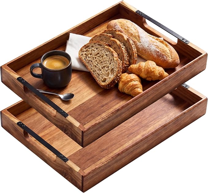 Sliner 2 Pcs Acacia Wood Serving Tray by Sliner