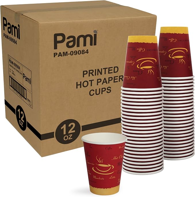 PAMI Disposable Coffee Cups, Single-Use Paper Cups, To-Go Hot Beverage Cups by PAMI