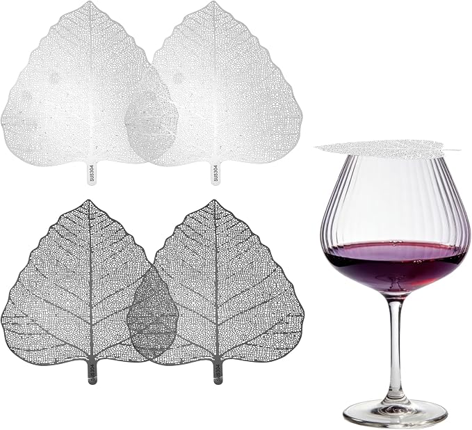 uxcell 4 Pcs Stainless Steel Drink Covers, Leaf Shape Wine Glass Covers by uxcell