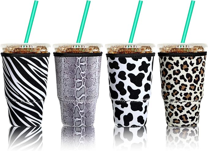 Patelai 4 Pack Reusable Iced Coffee Insulator Sleeve, Neoprene Coffee Cup Holder by Patelai