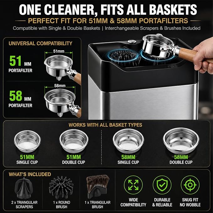 Professional Electric Portafilter Cleaner, 340RPM Rapid Coffee Filter Basket - Image 4