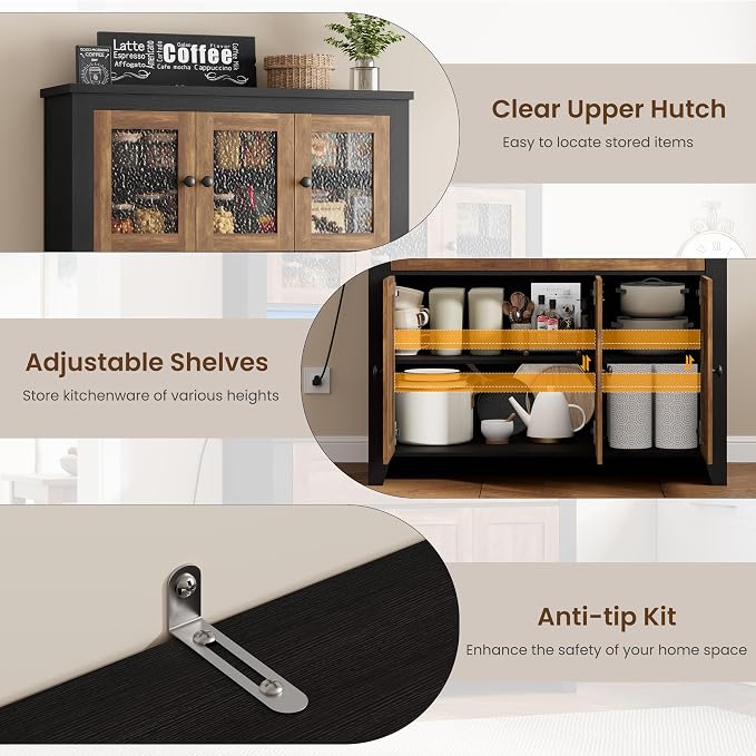 Pantry Cabinet with Charging Station, Farmhouse Kitchen Pantry Storage Cabinet - Image 8