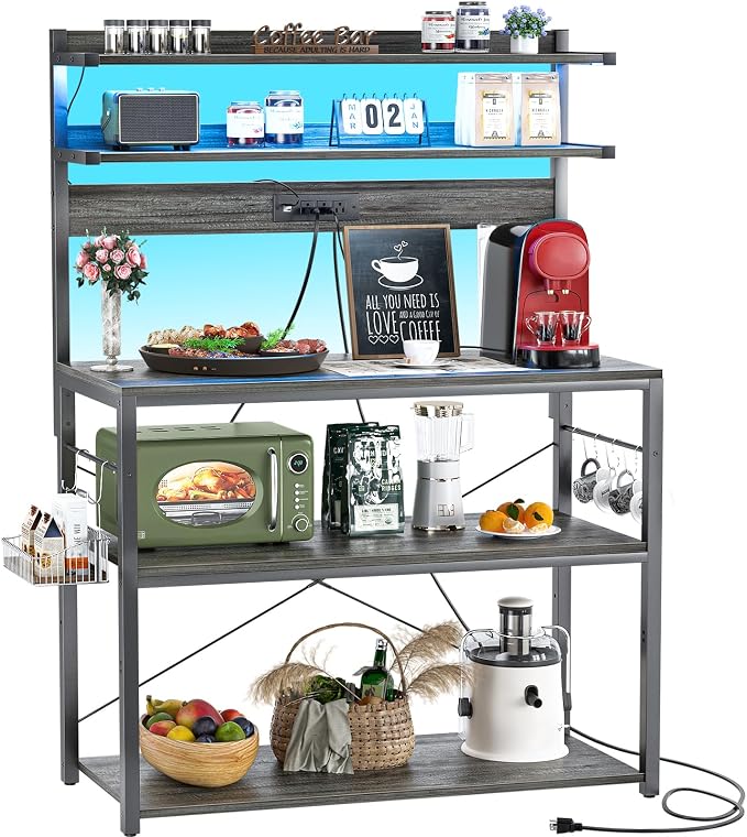 Aheaplus Bakers Rack with Power Outlet, Microwave Stand, 5 Tiers Coffee Bar by Aheaplus