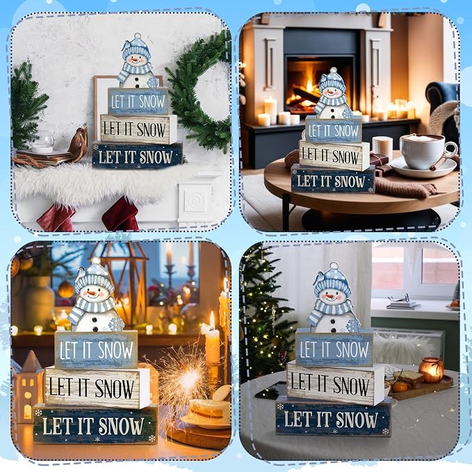 Lineshading 4 Pcs Christmas Table Decoration Blue and White Snowman Decor - Image 4
