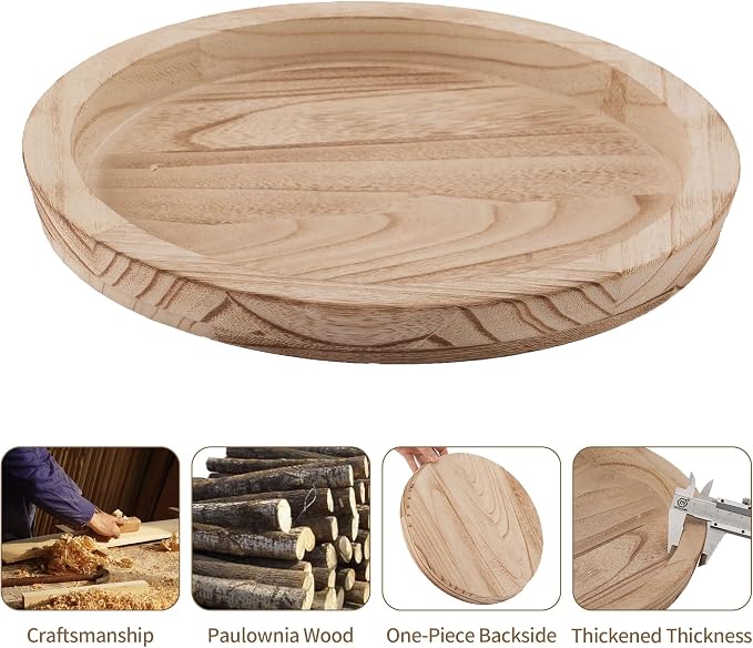Hanobe Wooden Tray for Coffee Table: Candle Holder Plate Round Decorative - Image 6