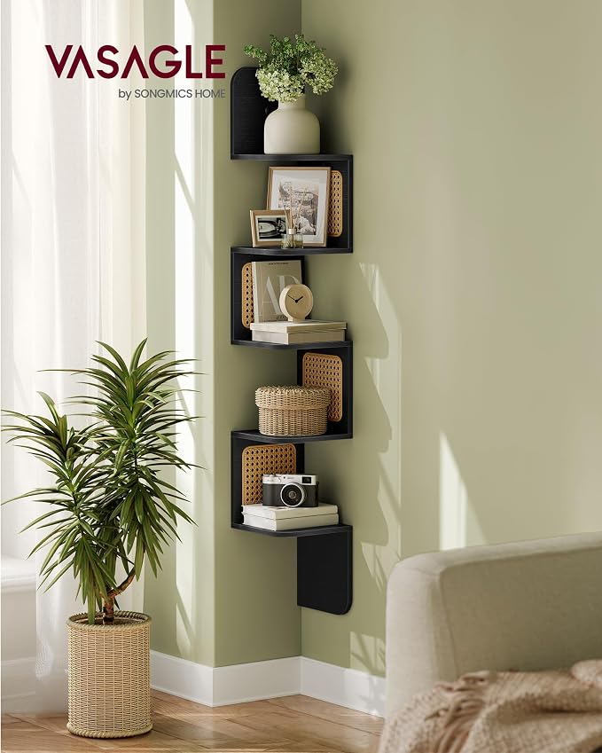 VASAGLE 5-Tier Corner Shelf, Wall Mounted Floating Shelf, Zigzag Corner Shelf - Image 2