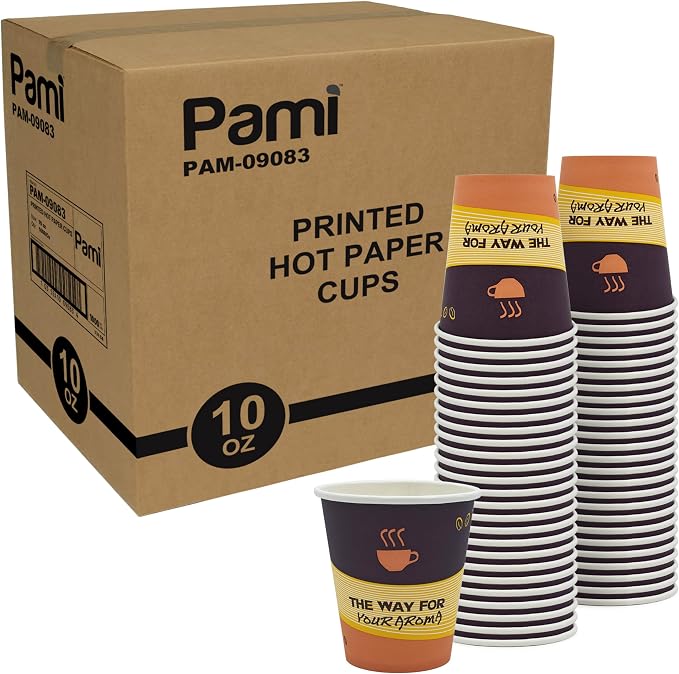 PAMI Disposable Coffee Cups, Single-Use Paper Cups, To-Go Hot Beverage Cups by PAMI