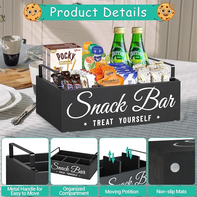 Snack Organizer for Countertop, Wood Pantry Storage Bins - Image 6