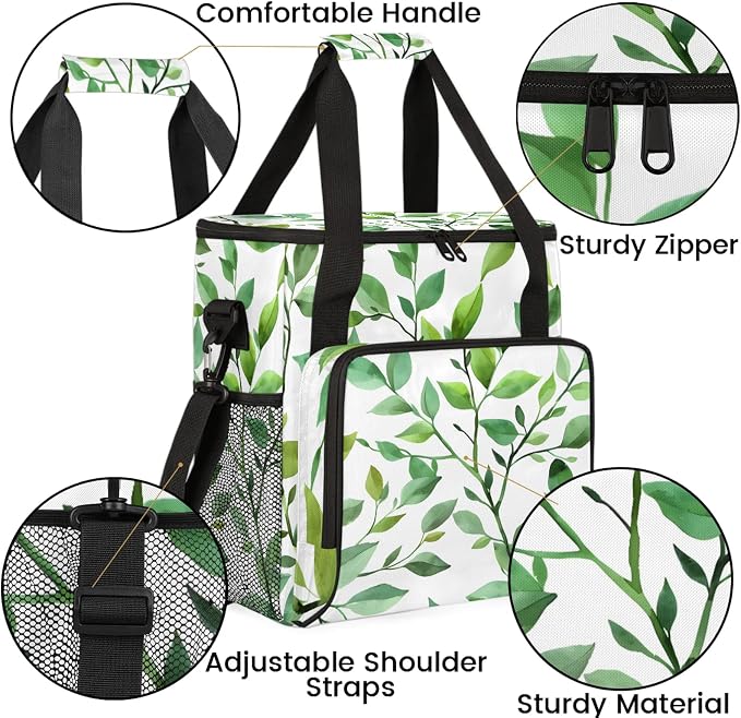 Eucalyptus Leaf Sage Green Spring Coffee Maker Carring Bag, Large Insulated - Image 6