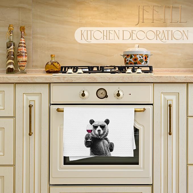 Funny Bear Wine Kitchen Towels, Bar Towel - Image 3