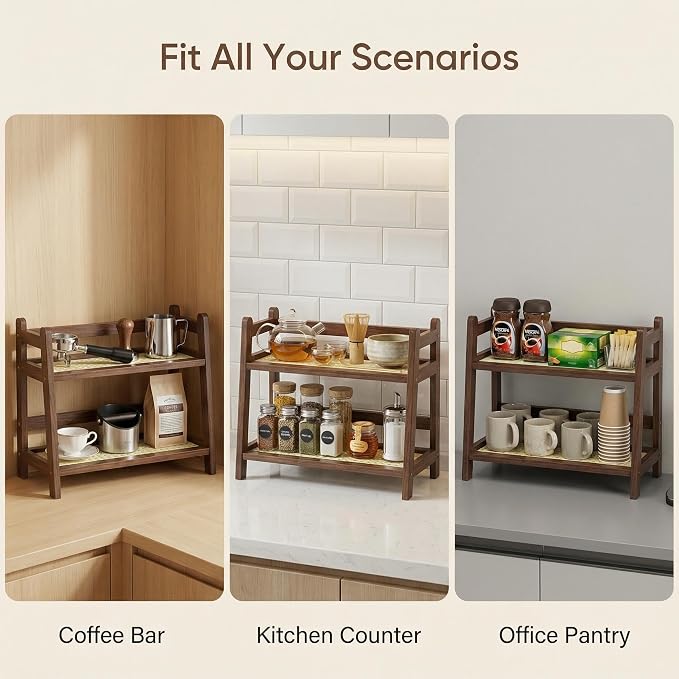 Wooden Matcha Station, 2 Tier Coffee Bar Station Organizer - Image 5