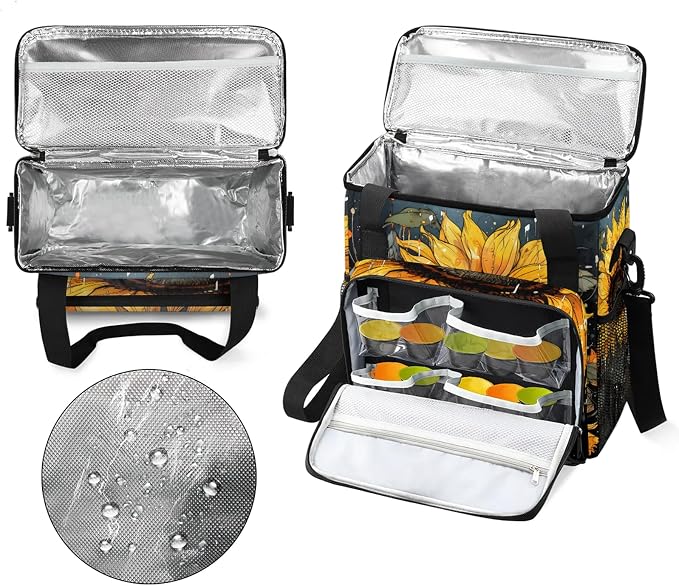 Vintage Sunflower Coffee Maker Carring Bag, Large Insulated Storage Organizer - Image 3