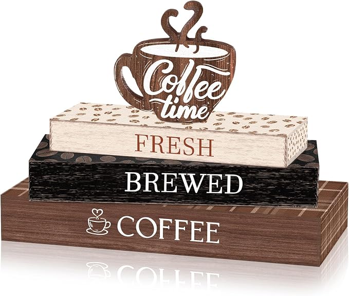 Amyhill 4 Pcs Wooden Coffee Bars Table Decorations, Wood Coffee Mug Sign by Amyhill