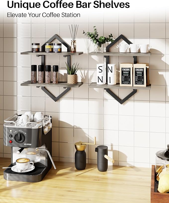Floating Shelves, Wall Mounted Decorative Shelves, 2-Tier Modern Geometric - Image 3