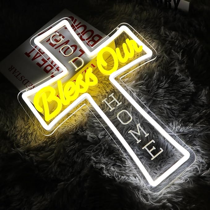 God Bless Our Home Neon Sign for Wall Decor Dimmable Jesus Cross Led Sign for - Image 5