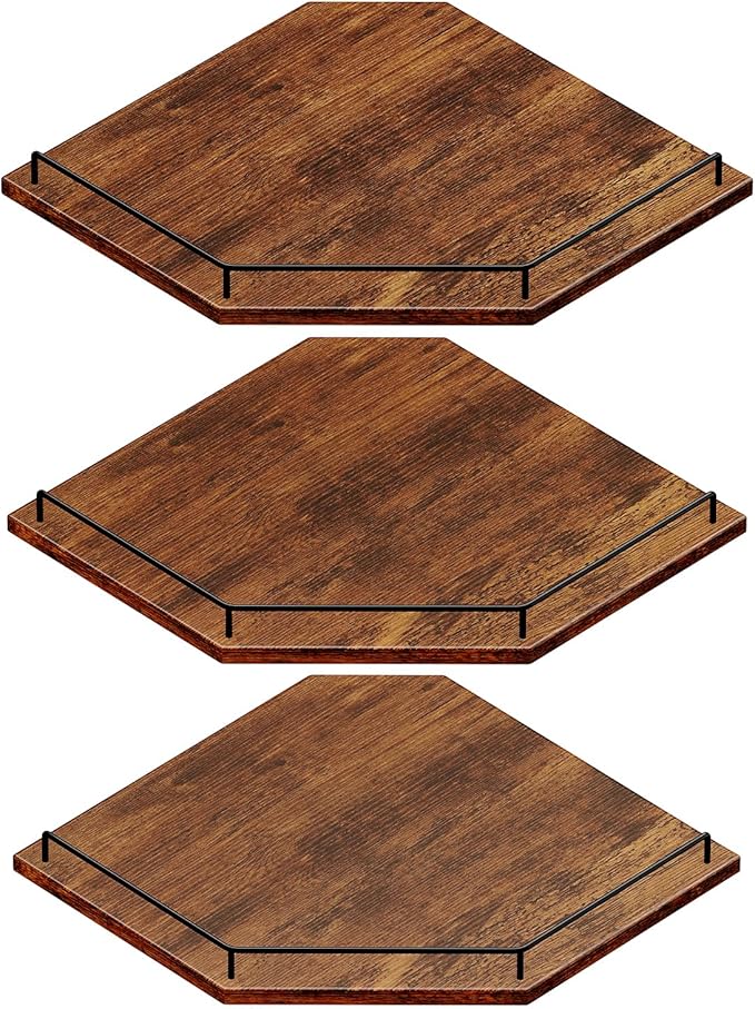 JJL Corner Shelf Wall Mounted, 12 Inches 3-Tier Floating Corner Shelf, Hexagon by Unknown
