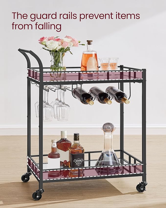 VASAGLE Bar Cart Black, Home Bar Serving Cart, Wine Cart - Image 8