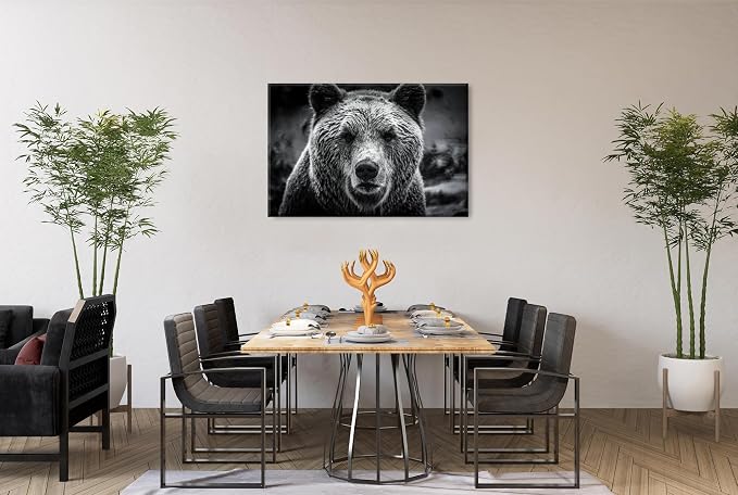 Bear Pictures Wall Decor Black and White Animal Canvas Wall Art - Image 2