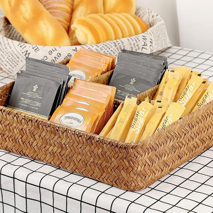 Hipiwe Tea Bag Sugar Packet Holder Woven Seagrass Storage Basket 4 Sections - Image 9