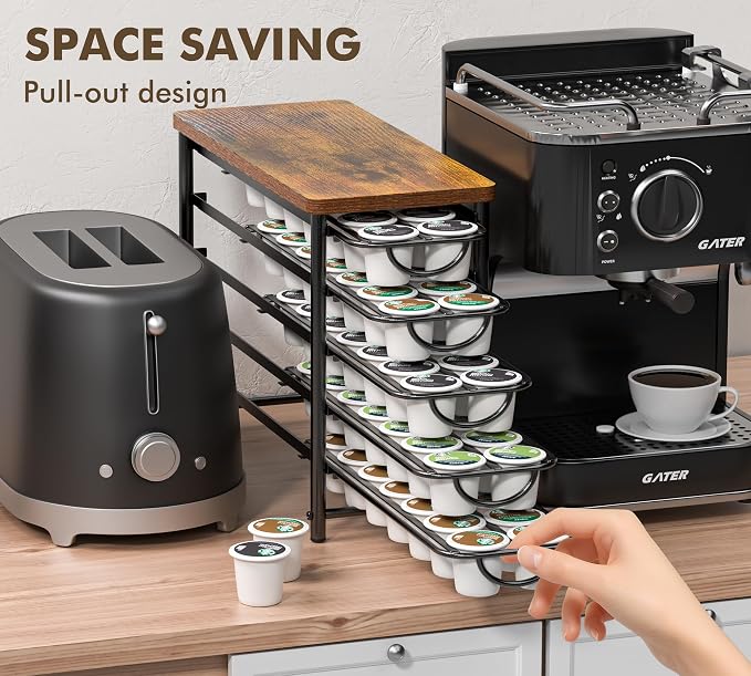 HFHOME Coffee Pod Holder with Wooden Top, Compatible with K-Cups, 5-Tier Coffee - Image 5