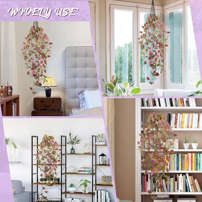 LOYWREE 3 Pack Artificial Purple Ivy Hanging Vine Plants - Image 7