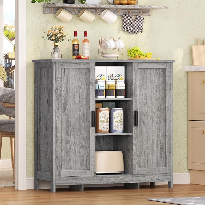 Iwell Storage Cabinet with 2 Doors and 4 Adjustable Shelves, Buffet Cabinet - Image 5