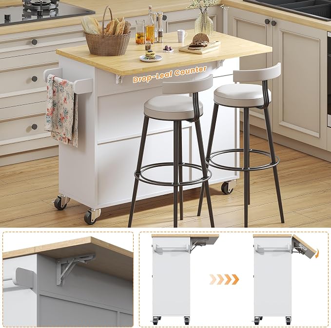 Bigbiglife Kitchen Island with Drop Leaf, Island Table on Wheels with Storage - Image 4