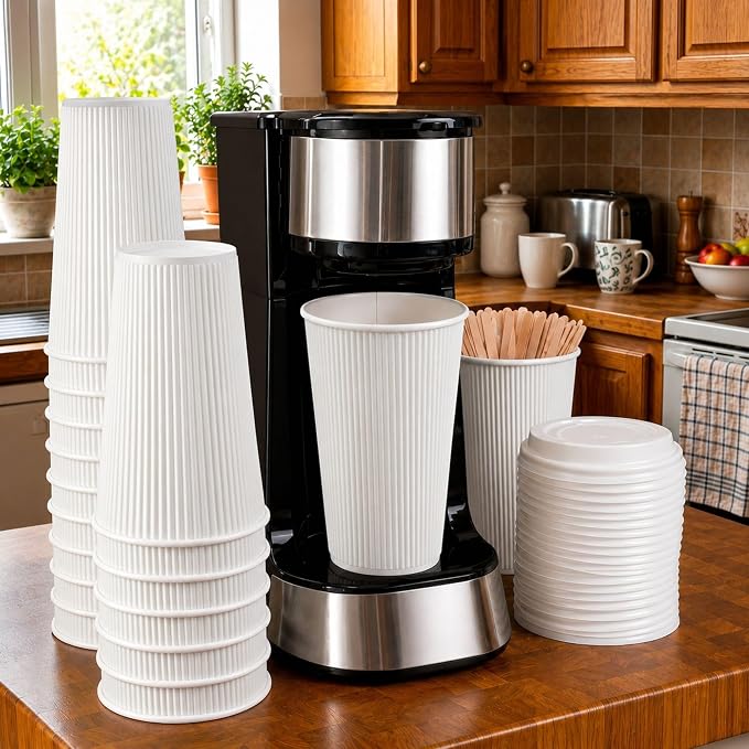 Restaurantware Ripple Wall Coffee Cups 25 Count 16 Ounce Insulated White Paper - Image 3