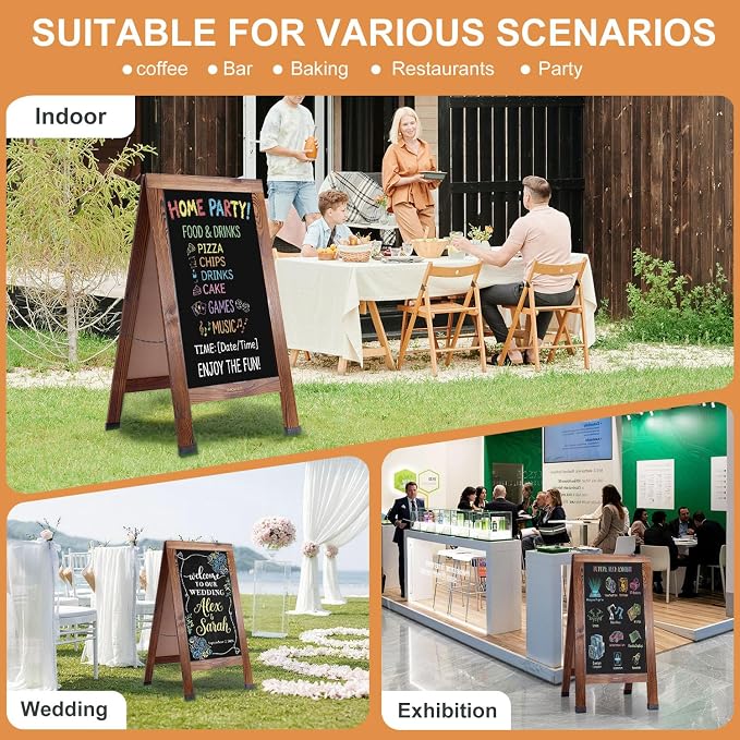 Wood Magnetic A-Frame Chalkboard Signs, Double-Sided Sidewalk Blackboard - Image 7
