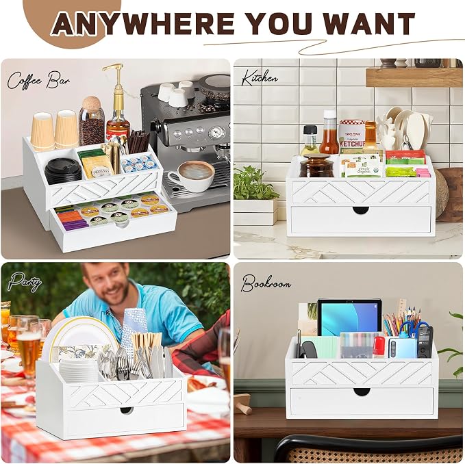 Coffee Bar Organizer with Drawer, Coffee Station Organizer - Image 7