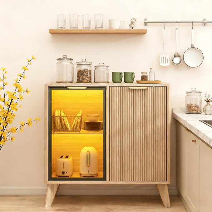 Fluted Buffet Cabinet with Storage, Small Coffee bar Cabinet with Adjustable by SIDUCAL