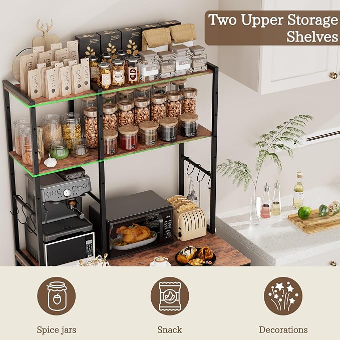 Kitchen Mini Fridge Stand with Storage, Microwave Oven Stand Table with Power - Image 5