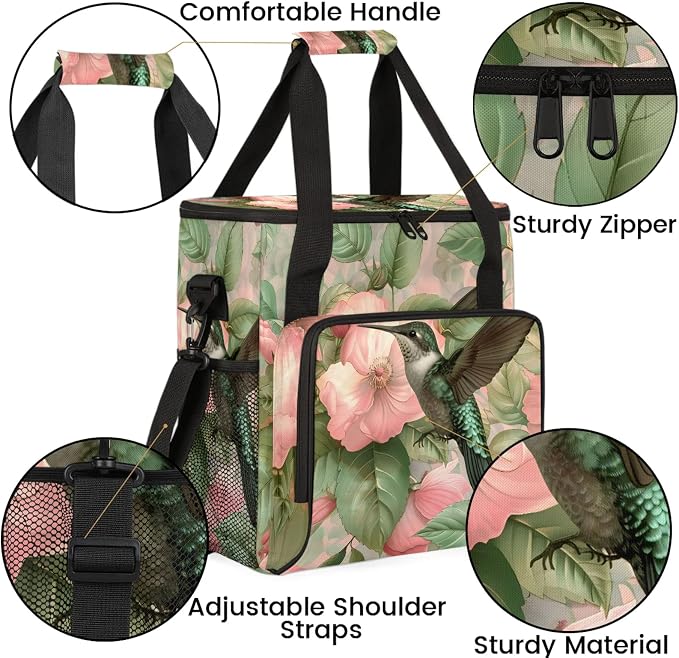 Hummingbird Spring Floral Coffee Maker Carring Bag, Large Insulated Storage - Image 6